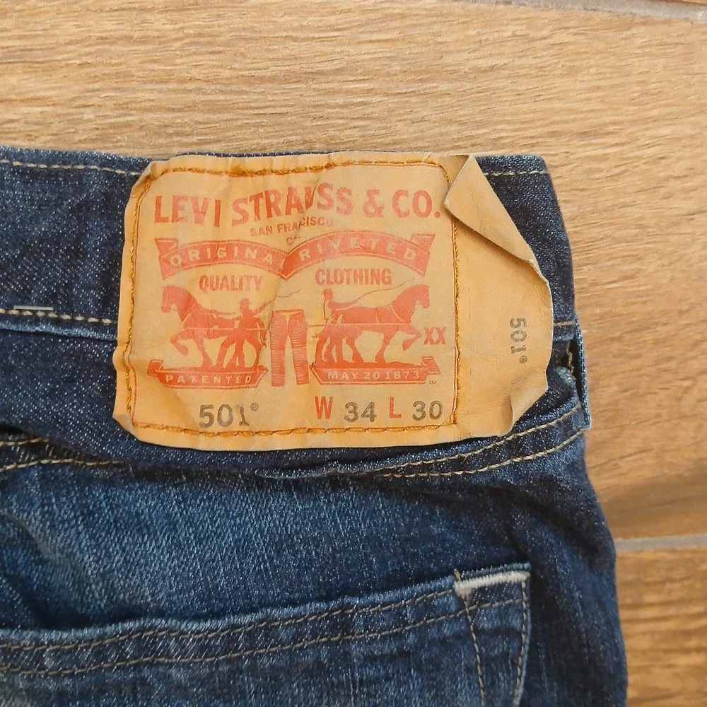 Levi's 501 Jeans Men 34x30 (FITS 31x28) Dark Blue Button Fly Straight Leg Denim